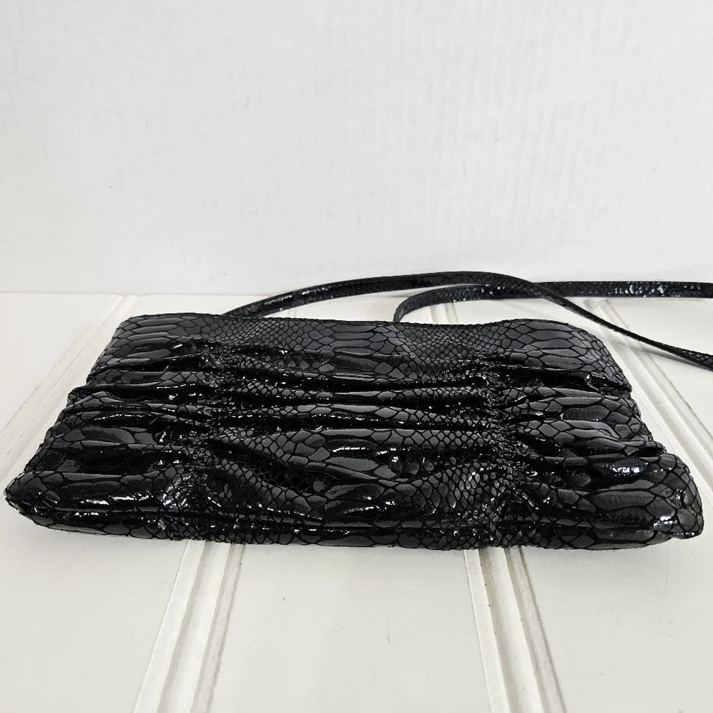 Michael Kors Clutch OS Ruched Leather Convertible Crossbody Shoulder Purse Black